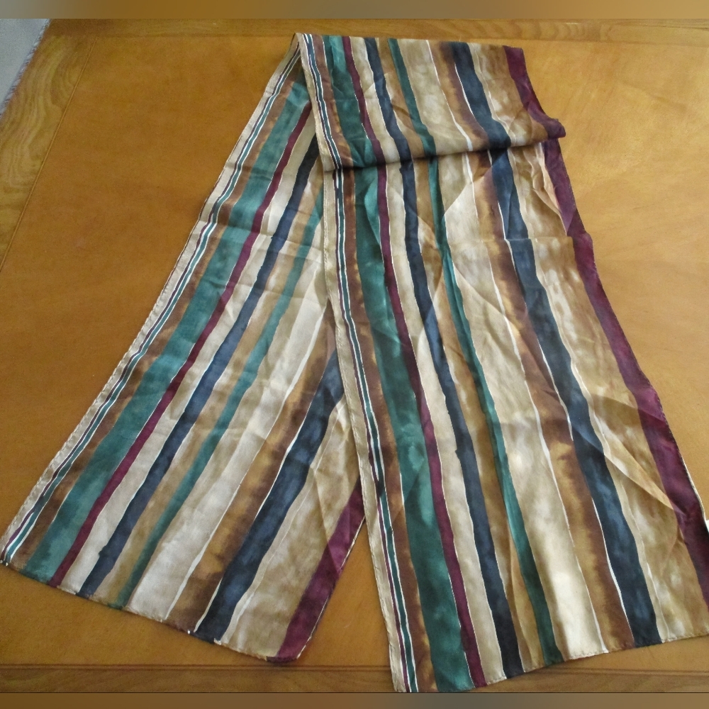 New York Studio Watercolor Stripe Silk Oblong Scarf